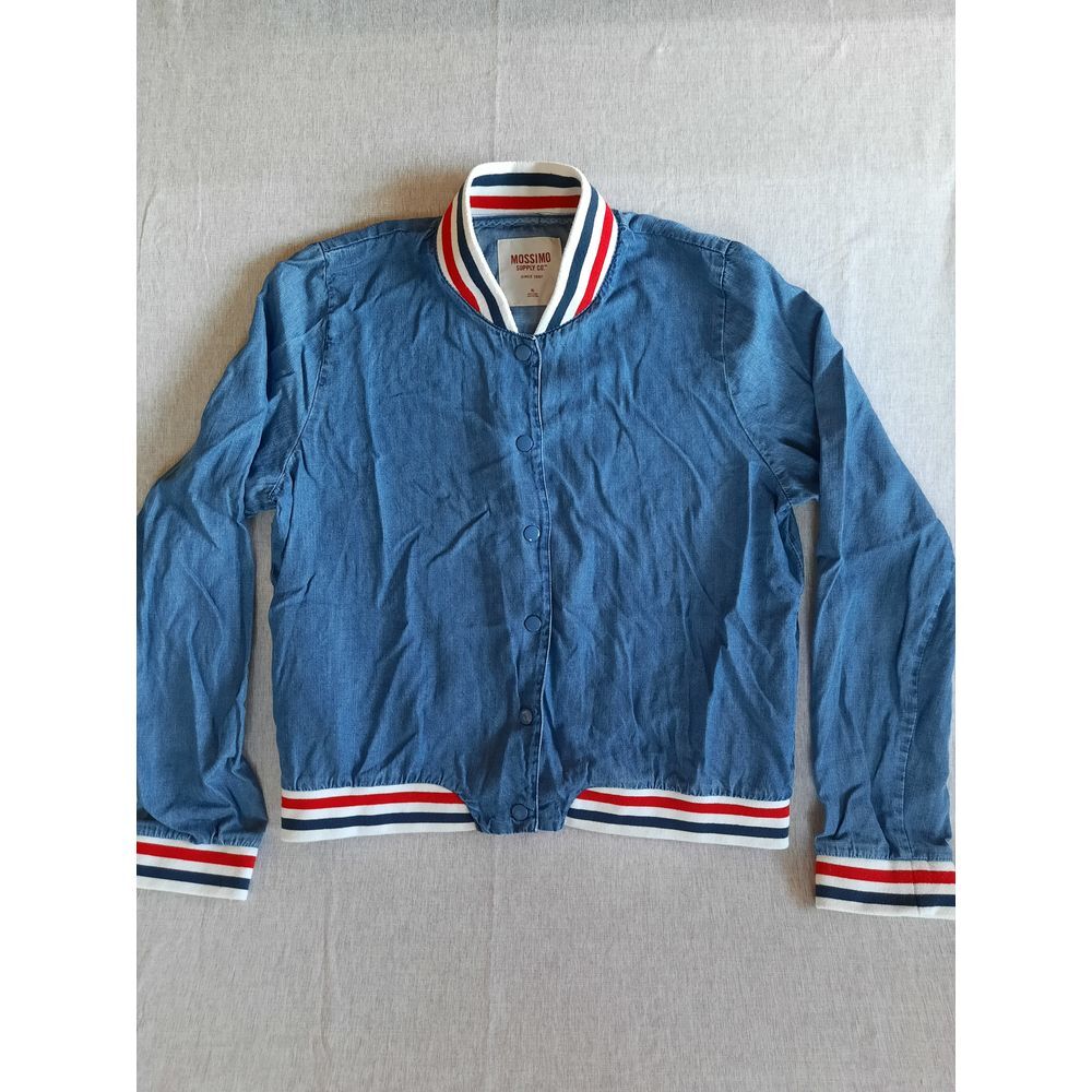 Mossimo Supply Co. Women XL Chambray Blue Bomber Line Jacket Snap Button Lyocell